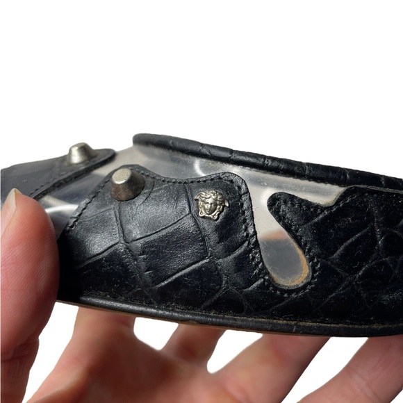 Versace | 90’s Vintage PVC & Croc Embossed Leather Studded Pumps 38.5 - Picture 6 of 9